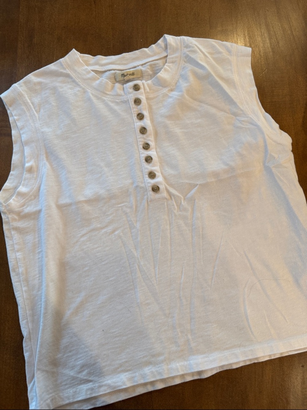 White Sleeveless Henley Top